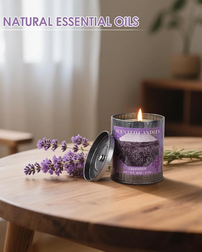 Scented Candles for Home, 8oz Soy Candle, 50H Burn, Lavender Aromatherapy, White Candle in Gift Box, Perfect for Birthday