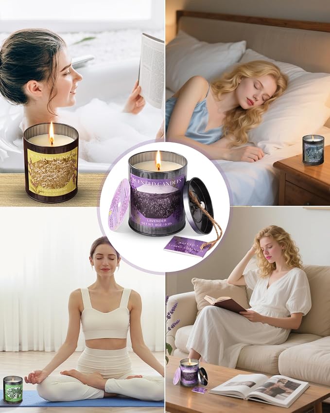 Scented Candles for Home, 8oz Soy Candle, 50H Burn, Lavender Aromatherapy, White Candle in Gift Box, Perfect for Birthday
