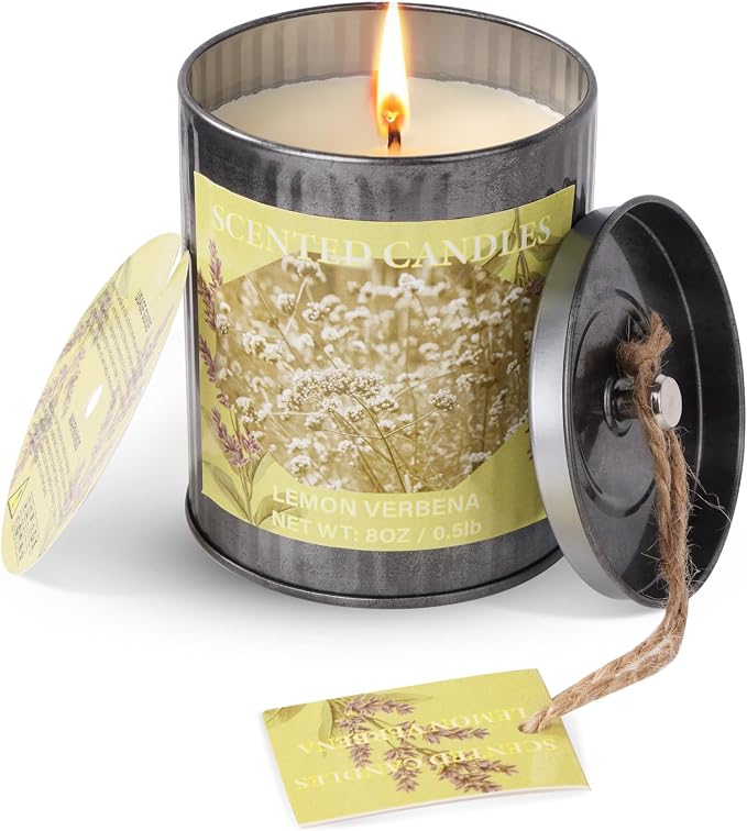Scented Candles for Home, 8oz Soy Candle, 50H Burn, Lemon Verbena Aromatherapy, White Candle in Gift Box, Perfect for