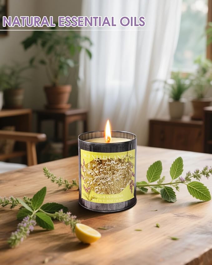 Scented Candles for Home, 8oz Soy Candle, 50H Burn, Lemon Verbena Aromatherapy, White Candle in Gift Box, Perfect for