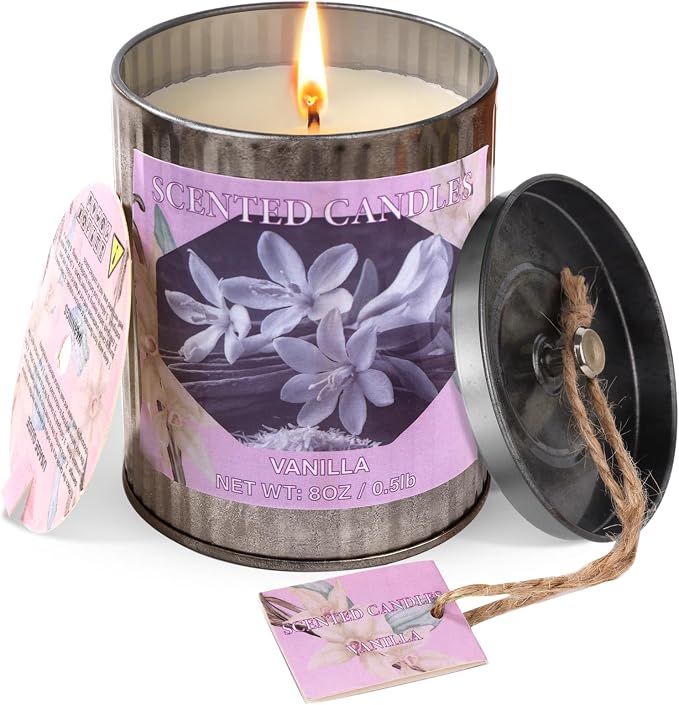 Scented Candles for Home, 8oz Soy Candle, 50H Burn, Vanilla Aromatherapy, White Candle in Gift Box, Perfect for Birthday