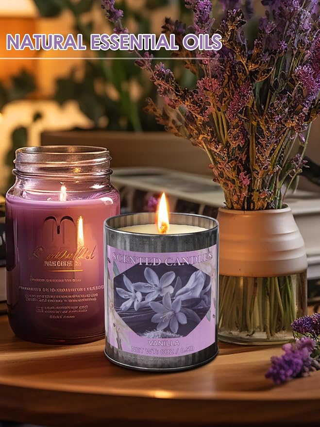 Scented Candles for Home, 8oz Soy Candle, 50H Burn, Vanilla Aromatherapy, White Candle in Gift Box, Perfect for Birthday