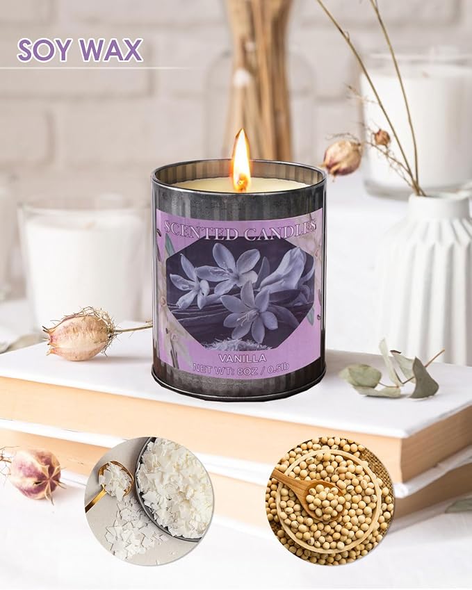 Scented Candles for Home, 8oz Soy Candle, 50H Burn, Vanilla Aromatherapy, White Candle in Gift Box, Perfect for Birthday