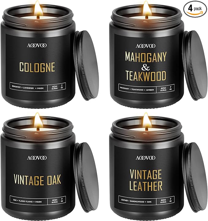 Scented Candles for Men - 4 Pack Candles for Home Scented, 28oz Soy Wax, 200 Hour Burn Time, Men Candle Set, product image