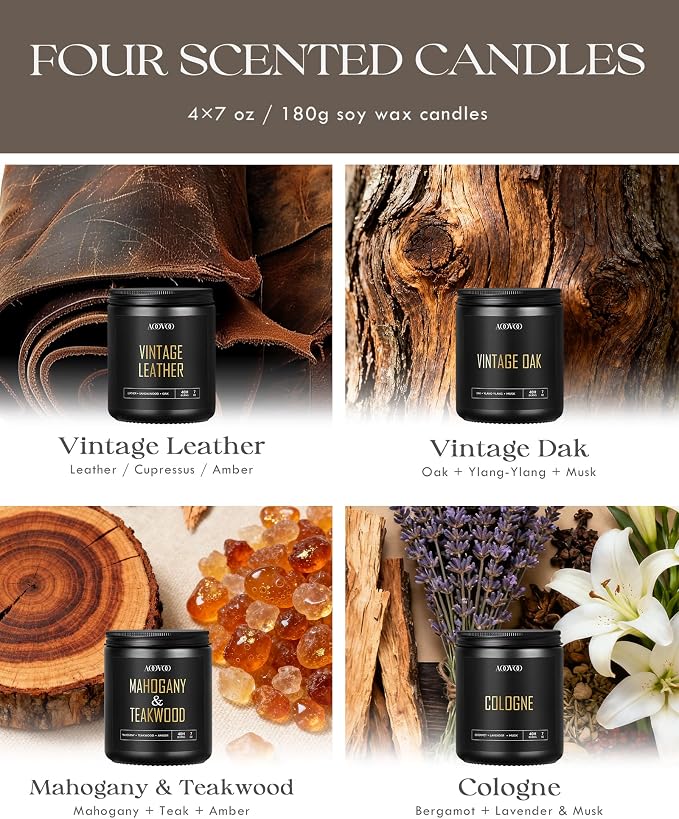 Scented Candles for Men - 4 Pack Candles for Home Scented, 28oz Soy Wax, 200 Hour Burn Time, Men Candle Set, alternate