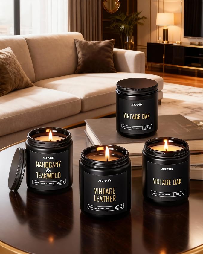 Scented Candles for Men - 4 Pack Candles for Home Scented, 28oz Soy Wax, 200 Hour Burn Time, Men Candle Set, alternate