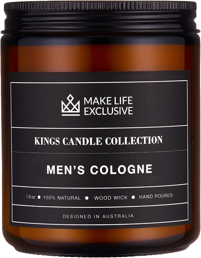 Scented Candles for Men | Men's Cologne, Amber Sandalwood Scent | Wooden Wick, Long Lasting, product image