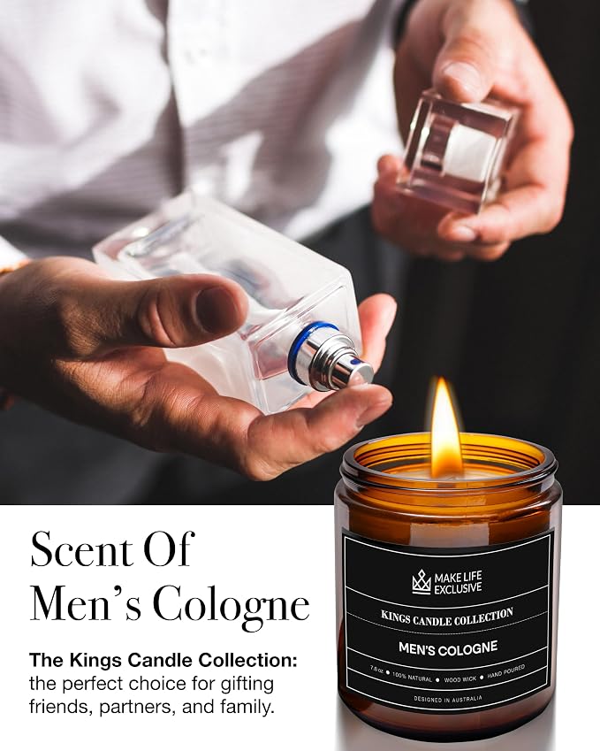 Scented Candles for Men | Men's Cologne, Amber Sandalwood Scent | Wooden Wick, Long Lasting, alternate product view 2