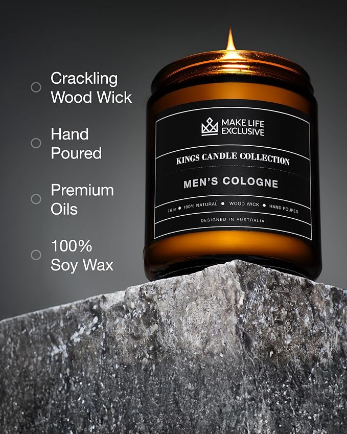Scented Candles for Men | Men's Cologne, Amber Sandalwood Scent | Wooden Wick, Long Lasting, alternate product view 3