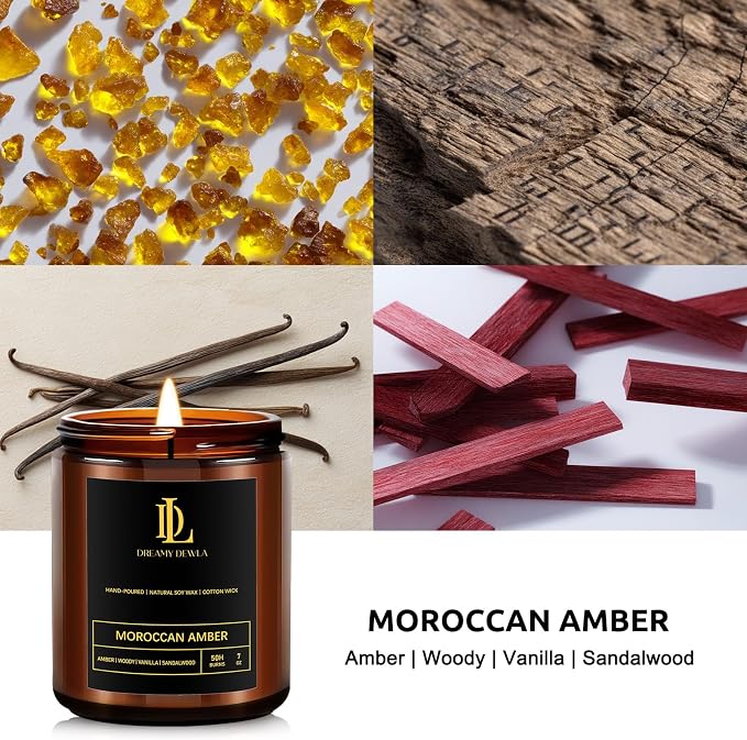 Scented Candles for Men, Moroccan Amber Candle for Home, Soy Wax Candles Gift for Birthday Father's Day Thanksgiving Day