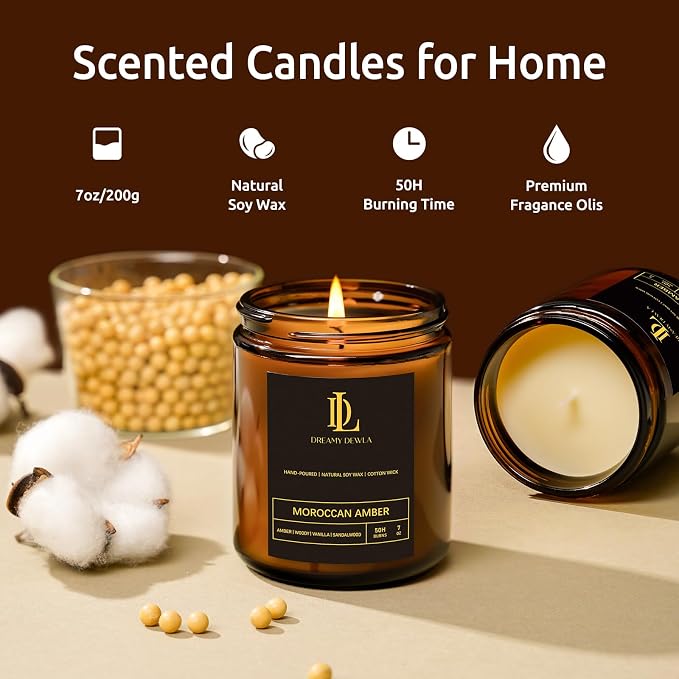 Scented Candles for Men, Moroccan Amber Candle for Home, Soy Wax Candles Gift for Birthday Father's Day Thanksgiving Day