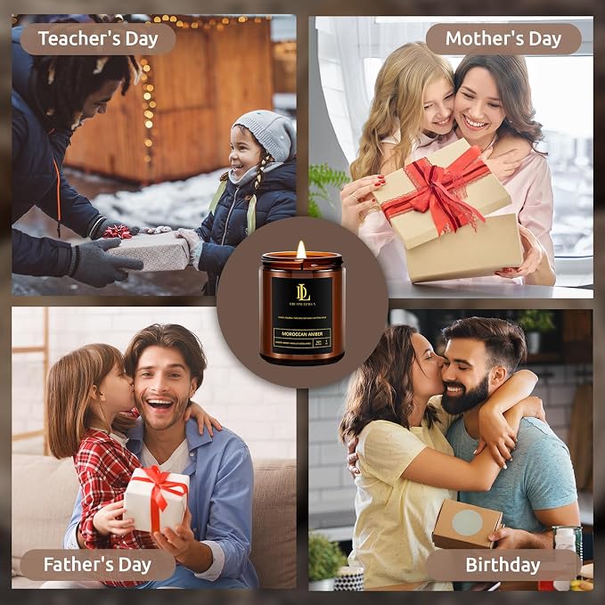 Scented Candles for Men, Moroccan Amber Candle for Home, Soy Wax Candles Gift for Birthday Father's Day Thanksgiving Day