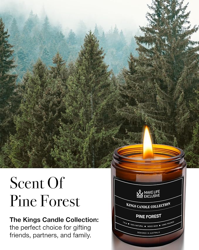 Scented Candles for Men | Pine & Cedar Scented | Wooden Wick, Long Lasting, alternate product view 2