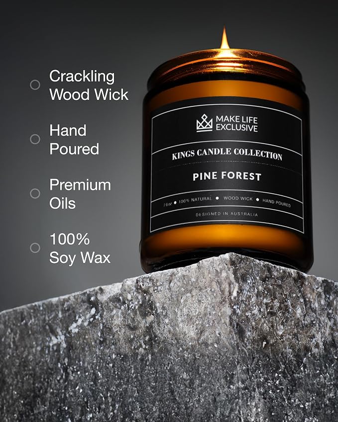 Scented Candles for Men | Pine & Cedar Scented | Wooden Wick, Long Lasting, alternate product view 3