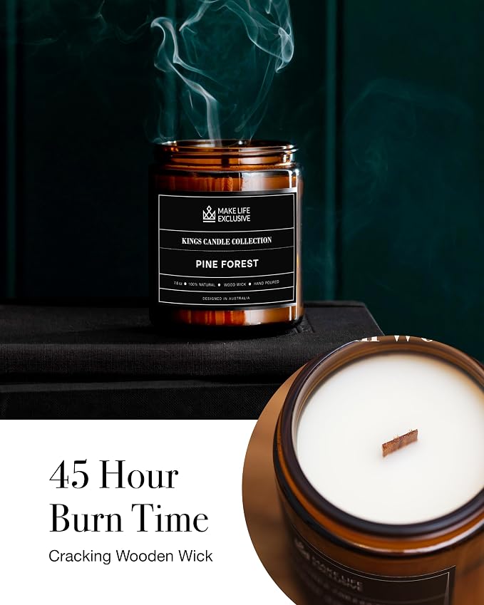 Scented Candles for Men | Pine & Cedar Scented | Wooden Wick, Long Lasting, alternate product view 5