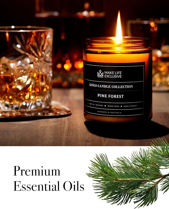 Scented Candles for Men | Pine & Cedar Scented | Wooden Wick, Long Lasting, alternate product view 6