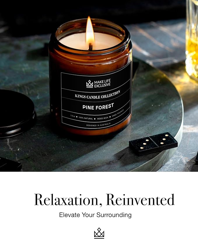 Scented Candles for Men | Pine & Cedar Scented | Wooden Wick, Long Lasting, alternate product view 7