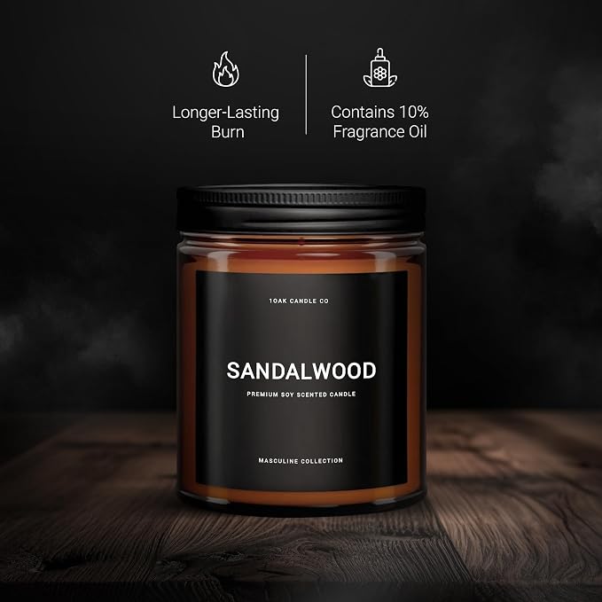 Scented Candles for Men - Sandalwood Candles - Mens Candle for Home - Masculine Candle - Long Burning Premium - Soy Wax