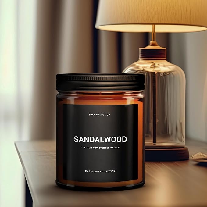 Scented Candles for Men - Sandalwood Candles - Mens Candle for Home - Masculine Candle - Long Burning Premium - Soy Wax