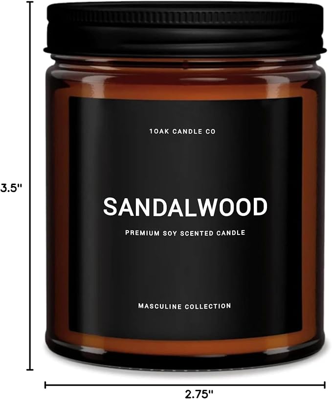 Scented Candles for Men - Sandalwood Candles - Mens Candle for Home - Masculine Candle - Long Burning Premium - Soy Wax