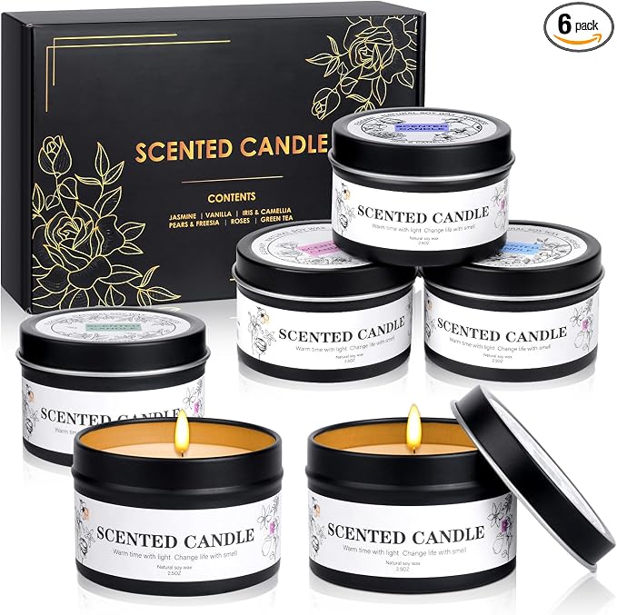 Scented Candles for Women and Men, 6 Pack Aromatherapy Candles for Home Scented, Natural Soy Jar Candle Bulk Gift Set for