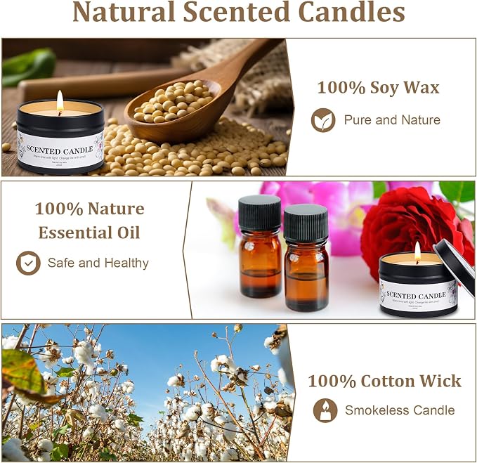 Scented Candles for Women and Men, 6 Pack Aromatherapy Candles for Home Scented, Natural Soy Jar Candle Bulk Gift Set for