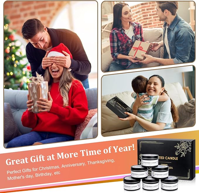 Scented Candles for Women and Men, 6 Pack Aromatherapy Candles for Home Scented, Natural Soy Jar Candle Bulk Gift Set for