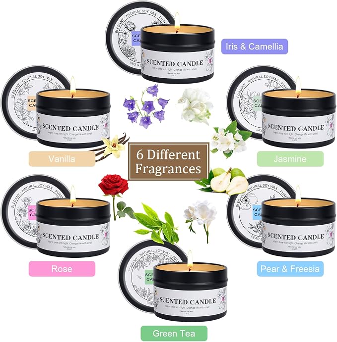 Scented Candles for Women and Men, 6 Pack Aromatherapy Candles for Home Scented, Natural Soy Jar Candle Bulk Gift Set for