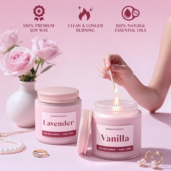 Scented Candles for Women, Soy Candles for Home Scented, Candle Gift Set with Lavender & Vanilla Scents, alternate product