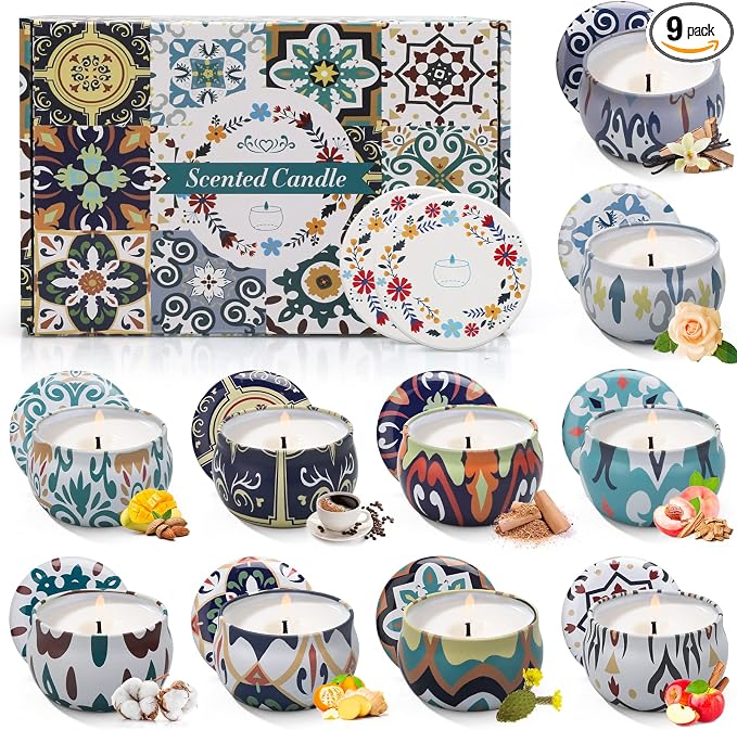 Scented Candles Gift Set, 10 Pack Candles for Home Scented, 250 Hour Long Lasting Soy Candle with Two Coasters, Gifts for