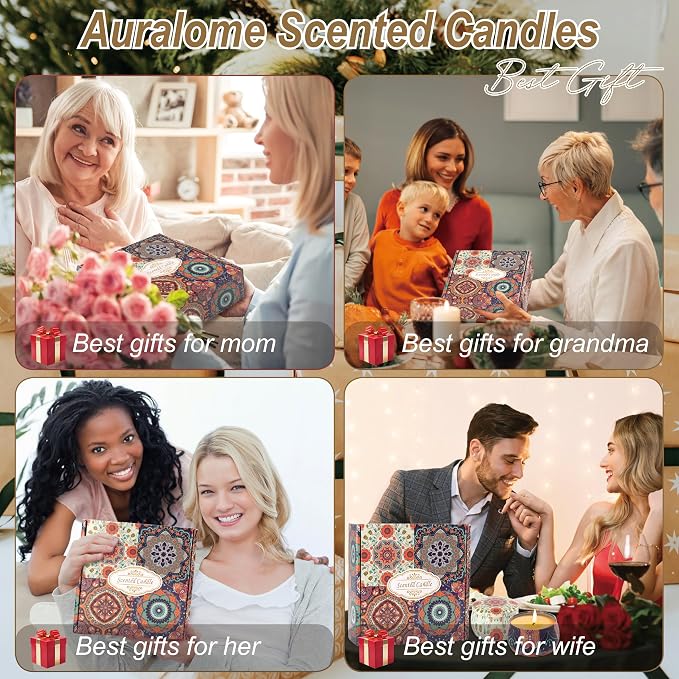 Scented Candles Gift Set - Women Candle Natural Soy Wax Aromatherapy Candle Stress Relief Small Gifts 120H Burning Candles 4