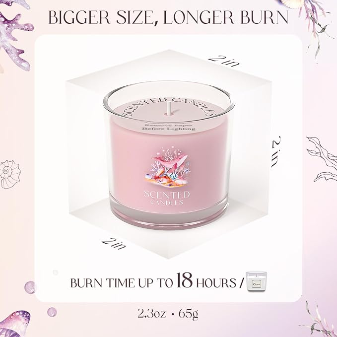 Scented Candles Gifts for Women, Candle Gift Set for Her, 3 Pink Ocean Candles, Birthday Gifts for Women/Men (Pink, alternate