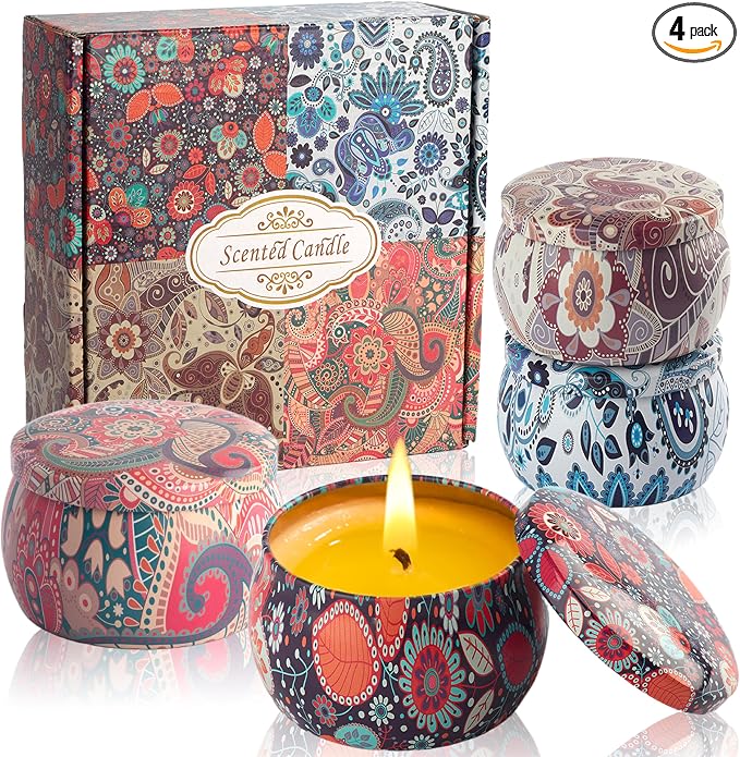 Scented Candles Gifts for Women - Soy Wax Natural Candle Set Aromatherapy Outdoor Indoor Small Aroma Candle Gift 4 PCS 4.4