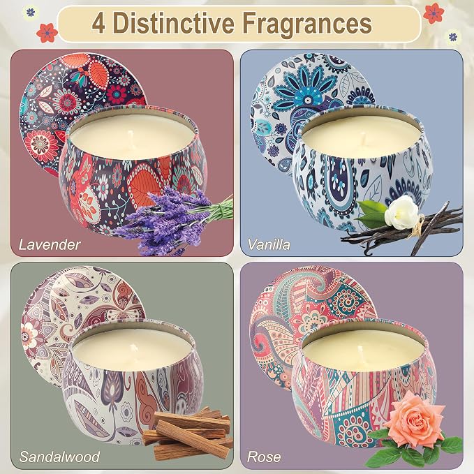 Scented Candles Gifts for Women - Soy Wax Natural Candle Set Aromatherapy Outdoor Indoor Small Aroma Candle Gift 4 PCS 4.4