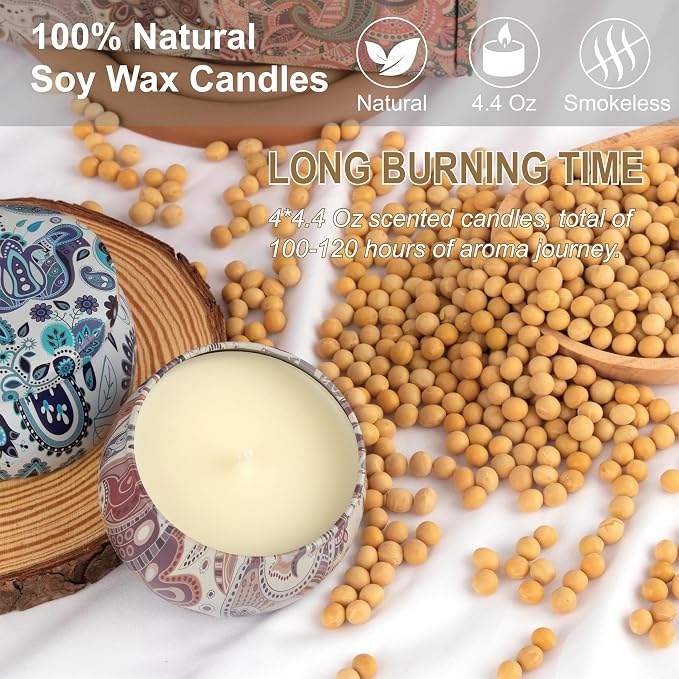 Scented Candles Gifts for Women - Soy Wax Natural Candle Set Aromatherapy Outdoor Indoor Small Aroma Candle Gift 4 PCS 4.4