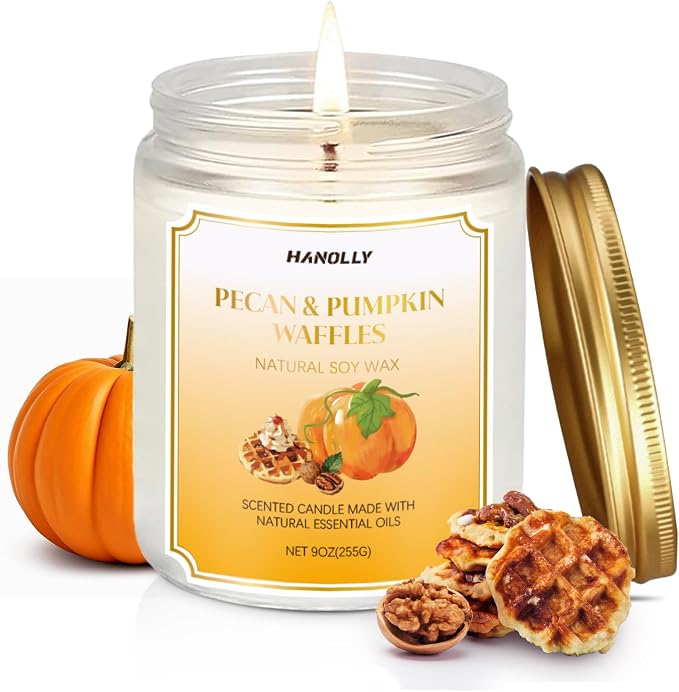 Scented Candles,Pecan & Pumpkin Waffles Scents, 9 oz Scented Candles for Home Soy Candle Wax, Lasting Aromatherapy Candles