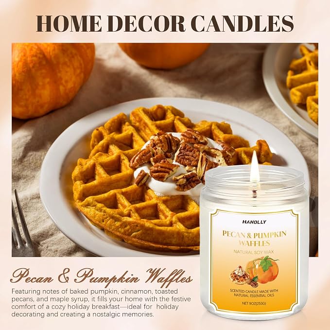 Scented Candles,Pecan & Pumpkin Waffles Scents, 9 oz Scented Candles for Home Soy Candle Wax, Lasting Aromatherapy Candles
