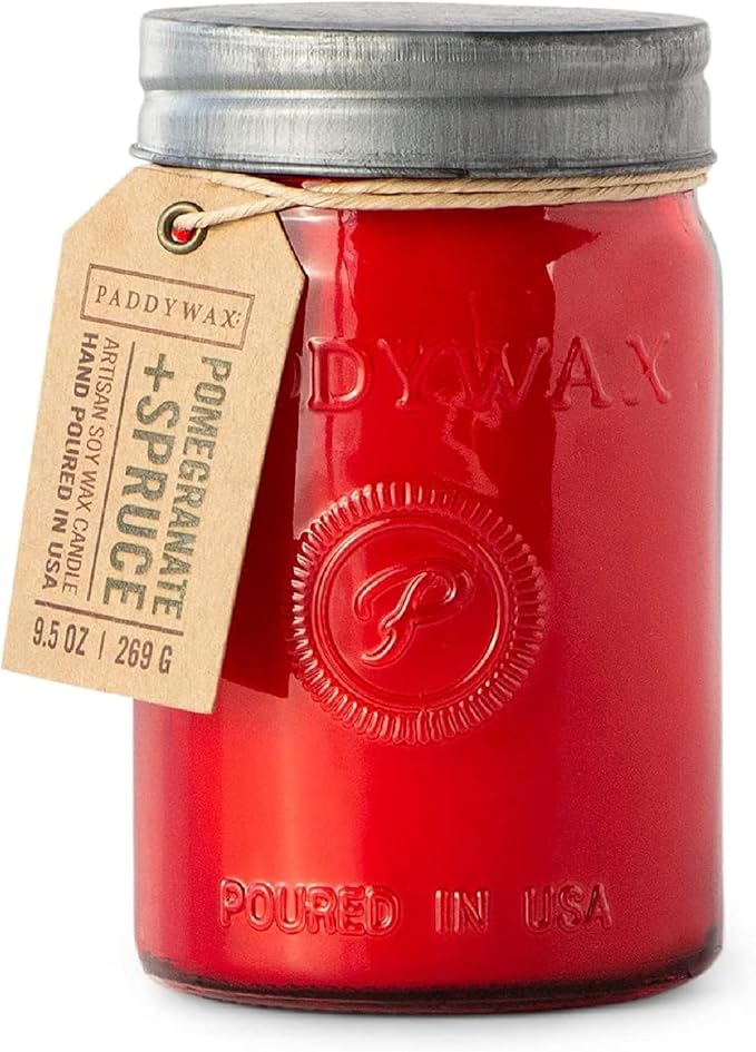 Scented Candles Relish Collection Soy Wax Artisan Candle in Glass Jar with Lid, 9.5-Ounce, Pomegranate + Spruce, product