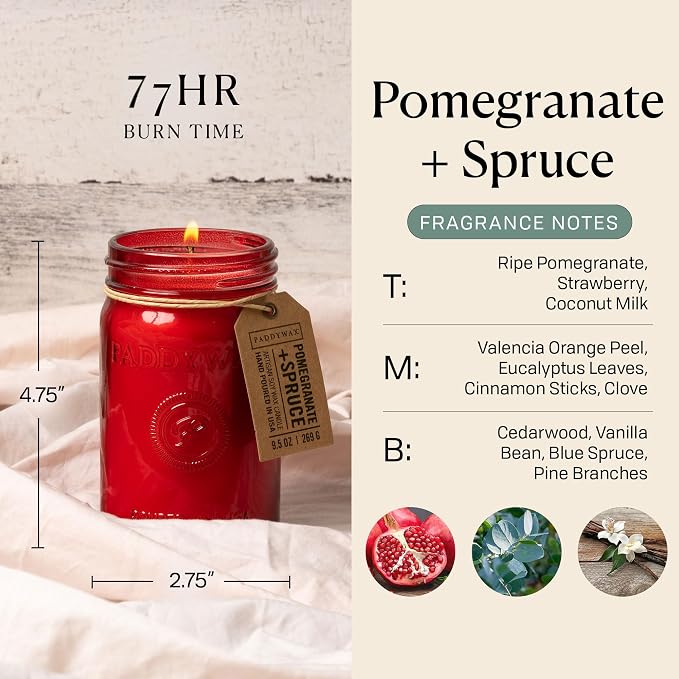 Scented Candles Relish Collection Soy Wax Artisan Candle in Glass Jar with Lid, 9.5-Ounce, Pomegranate + Spruce, alternate