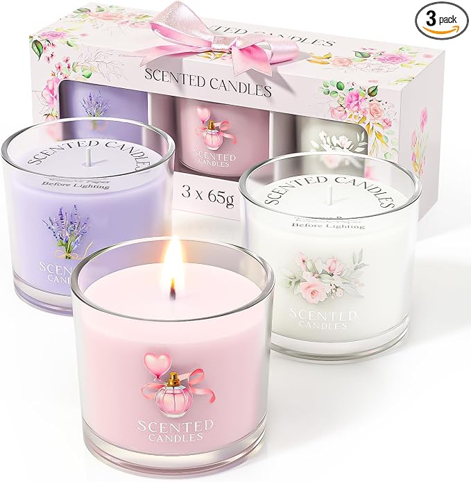 Scented Candles, Scented Candle Gift Set for Stress Relief, 3 Votive Candles for Women and Men, Birthday Candle Gifts for