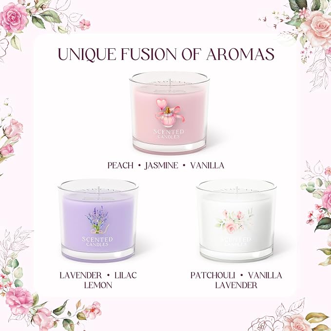 Scented Candles, Scented Candle Gift Set for Stress Relief, 3 Votive Candles for Women and Men, Birthday Candle Gifts for