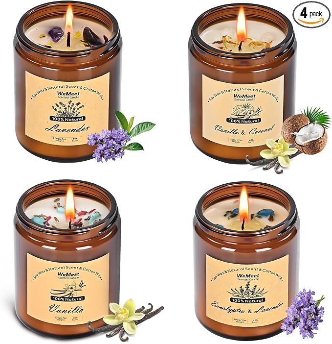 Scented Candles Set, 4 Pack Aromatherapy Candle with Crystals, 28 oz 160 Hour Long Lasting Candle, product image