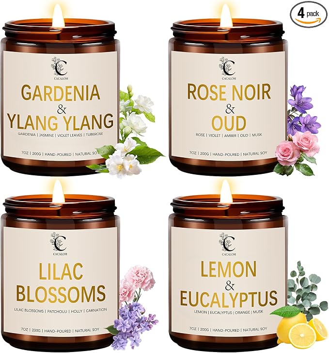 Scented Candles Set, 4Pack Floral Candles, Women Candles Gifts Valentine's Day Gift for Her Long Lasting Soy Wax Candle made