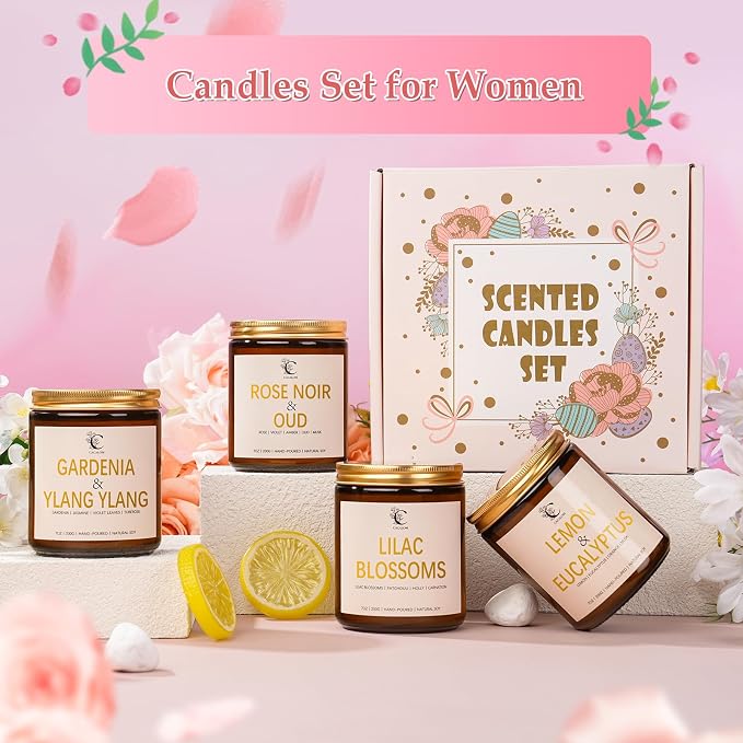 Scented Candles Set, 4Pack Floral Candles, Women Candles Gifts Valentine's Day Gift for Her Long Lasting Soy Wax Candle made