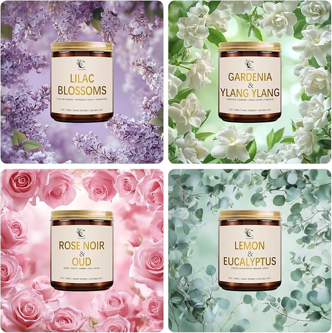 Scented Candles Set, 4Pack Floral Candles, Women Candles Gifts Valentine's Day Gift for Her Long Lasting Soy Wax Candle made