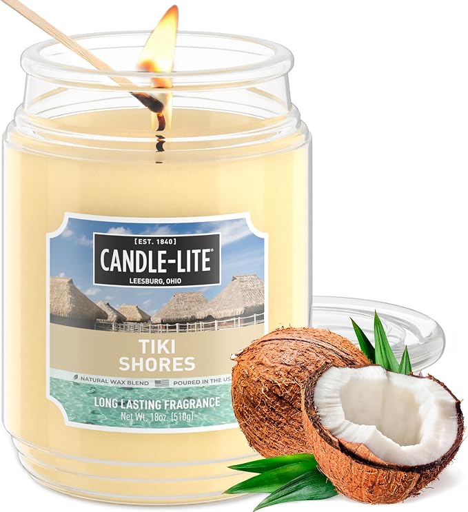 Scented Candles, Tiki Shores, 18 oz Jar, Proudly Poured in The USA, Aromatherapy Candle, Single-Wick with 110 Hours of Burn