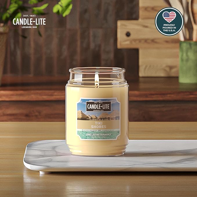 Scented Candles, Tiki Shores, 18 oz Jar, Proudly Poured in The USA, Aromatherapy Candle, Single-Wick with 110 Hours of Burn