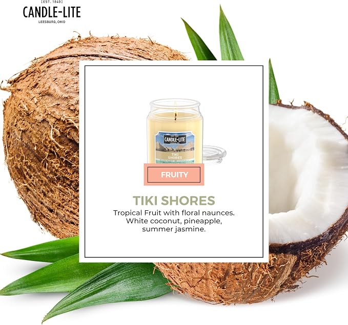 Scented Candles, Tiki Shores, 18 oz Jar, Proudly Poured in The USA, Aromatherapy Candle, Single-Wick with 110 Hours of Burn
