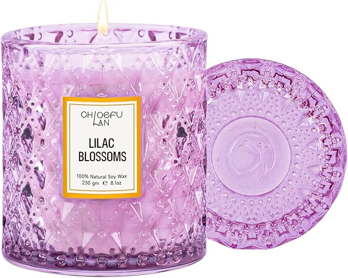 ScentedCandles Lilac Blossoms Scented Candle, Highly Floral Fragranced Candle, Natural Soy Wax Candle Gift, product image