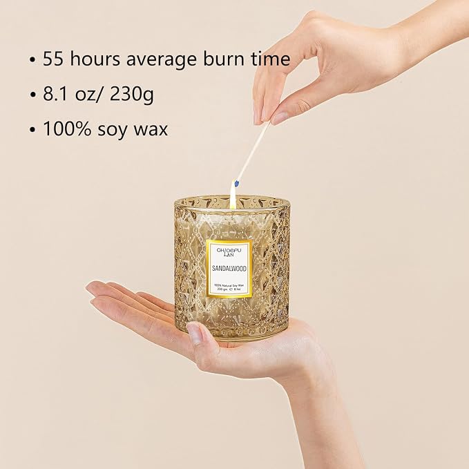 ScentedCandles Sandalwood Candle, Dad Gifts Candle, Natural Soy Scented Candles for Stress Relief, alternate product view 2